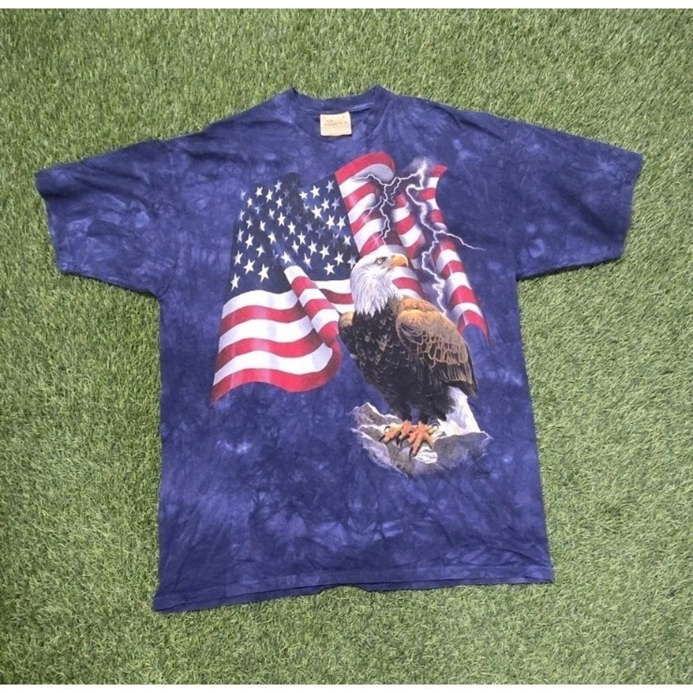 Vintage The Mountain Bald Eagle Shirt Mens XL American Flag Blue Tie Dye USA